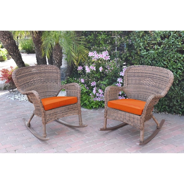 Jeco W00212-R-2-FS016 Windsor Honey Resin Wicker Rocker Chair with Orange Cushion, 2PK W00212-R_2-FS016 - main